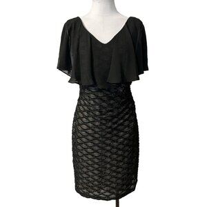 Connected Dress 14 Black Shimmer Sheath Cape Wedding Party Cruise Event NEW $99